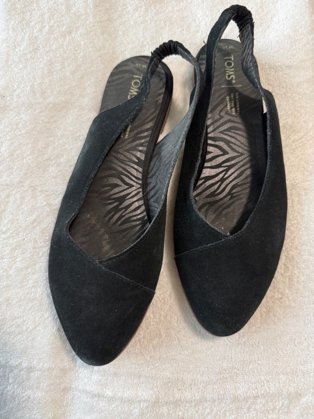 TOMS Black Suede Slingback Pointed Flats